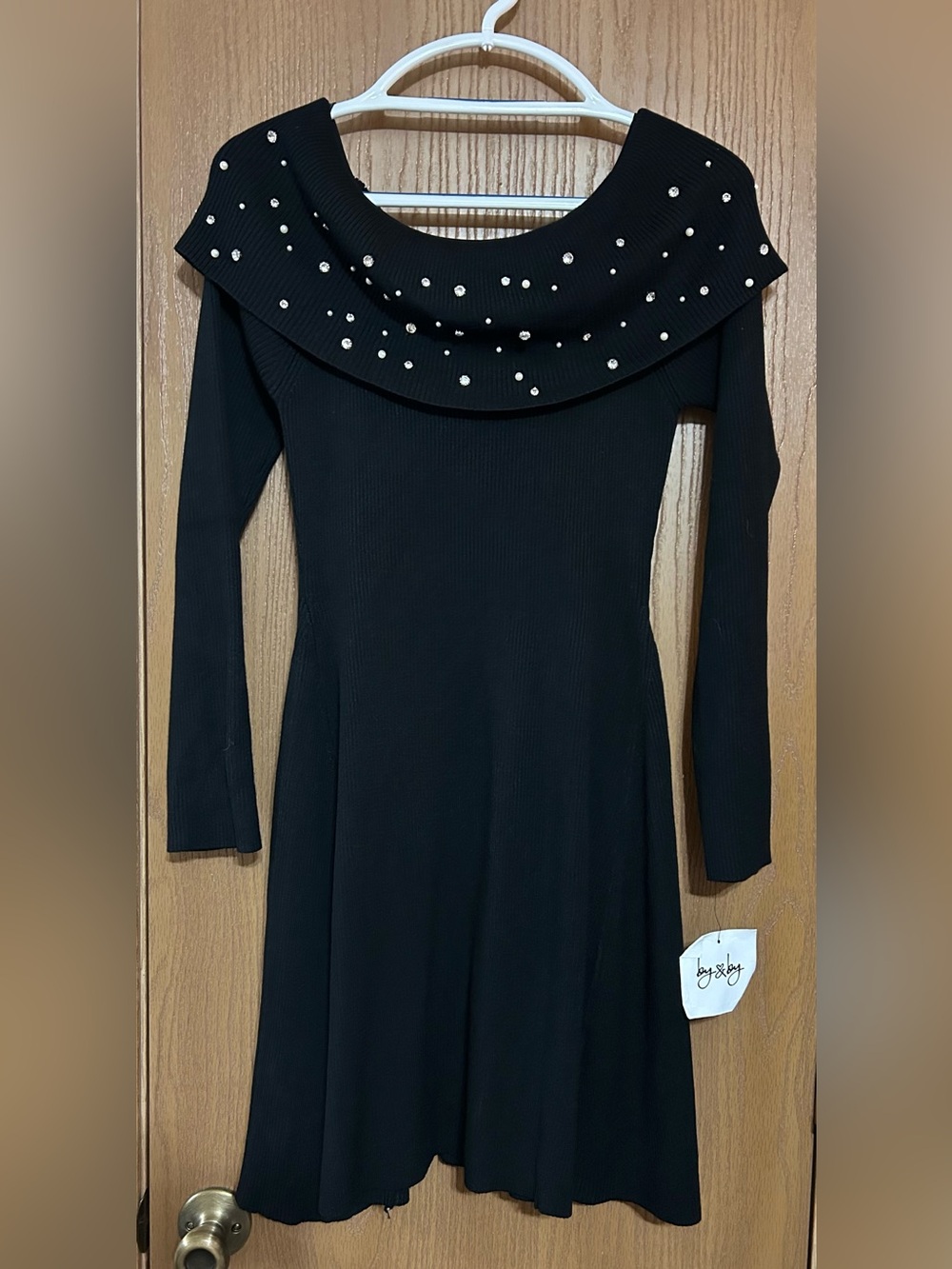 by&by Off Shoulder Womens Juniors Long Sleeve Embellished Sweater Dress